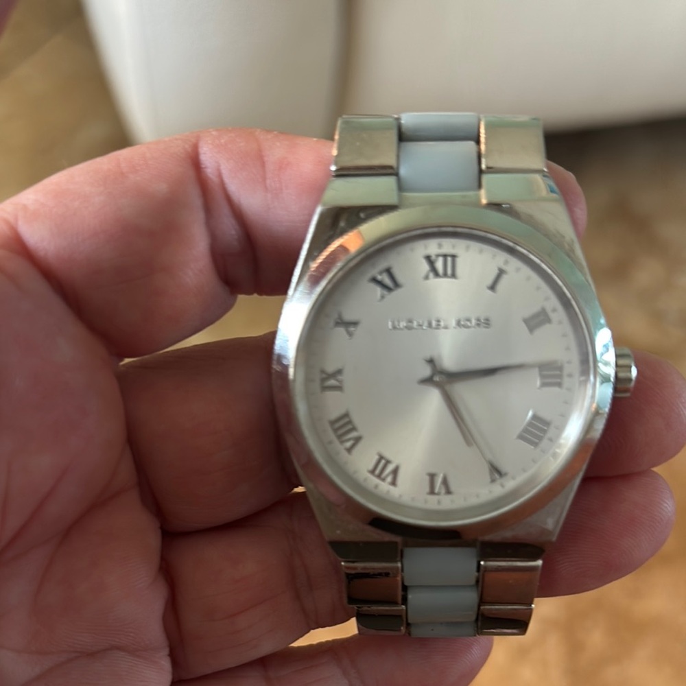 Michael Kors Silver and White Roman Numeral Watch